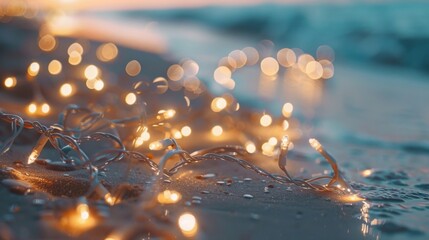Decorative beautiful holiday lights. Background in beach style, summer concept