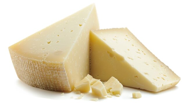 Isolated Manchego Cheese Wedge, Dairy Product Made from Cow's Milk - Granular Piece of Delicious