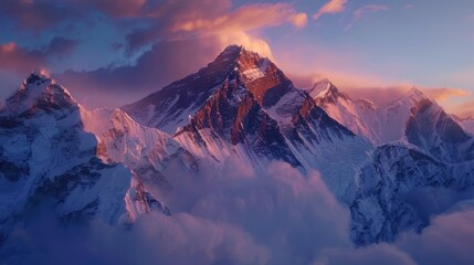 Grand Sunset View of Lhotse Peak, the Third Highest Peak in the World - obrazy, fototapety, plakaty