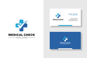 Medical Check Logo Design Inspiration. Health Logo Template. Medical Care and Health Services Logo Illustration Design. Simple and Modern Business Card Template Design.