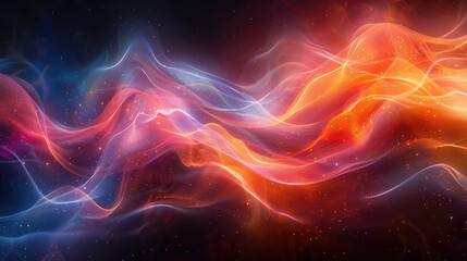 A colorful, swirling line of light with orange and blue colors