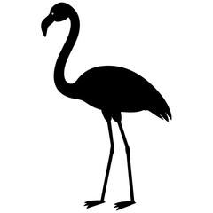 Graceful Flamingo Full Body Silhouette: Elegant Avian Art on White
