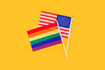 Lgbt flag and american stars and stripes flag. Gay pride month, Human rights in United States, USA....