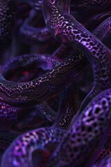 Obraz premium A closeup of the organic structure, showcasing its intricate patterns and textures in shades of purple with hints of black and red.