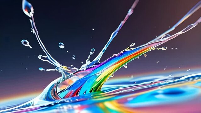 Super slow motion macro rainbow Water splash Macro shot.