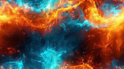  Blue and orange background with numerous orange and blue swirls on the left side of the image