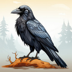 Fototapeta premium Watercolor Raven vector, clipart Illustration, Generative Ai