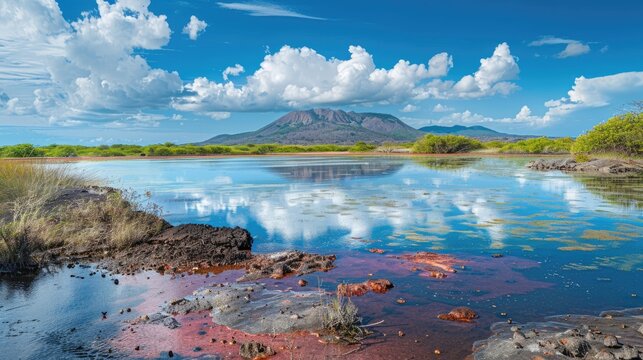 Magical Flamingo Lake on Island: A Beautiful and Peaceful Tropical Landscape in Galapagos