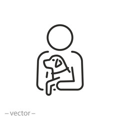 hold your pet in your arms icon, sign of carry the dog with you, pets care concept, thin line symbol on white background - editable stroke vector illustration