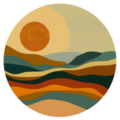 illustration, sun over the hills,icon, minimalist