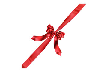 Red beautiful diagonal ribbon for gift packing isolated on transparent background.