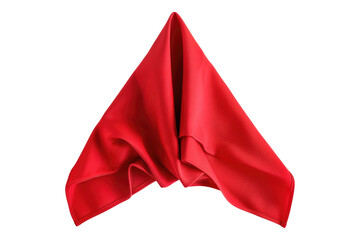 Red fabric napkin isolated on transparent background.
