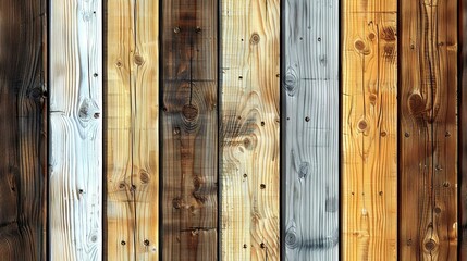   A close-up of a multicolored wooden fence with various shades of wood on each side