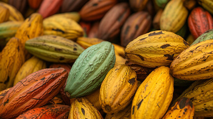 Fototapeta premium photo of raw fruits with cocoa background,