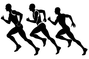 Set of runner silhouette, monochrome, modern, simple an white background