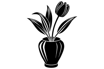 Tulip flower on the vase vector silhouette