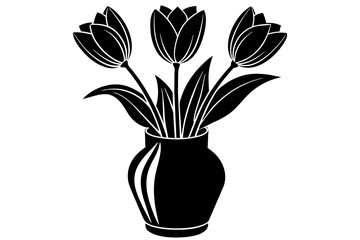 Tulip flower on the vase vector silhouette
