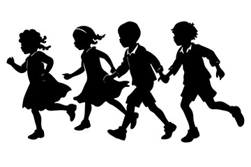 Graphics image Illustration silhouette A All four children are running in one direction