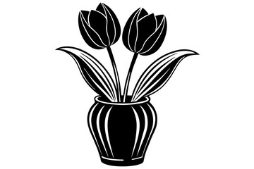 Tulip flower on the vase vector silhouette