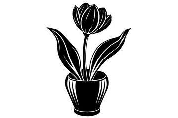 Tulip flower on the vase vector silhouette