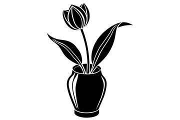 Tulip flower on the vase vector silhouette