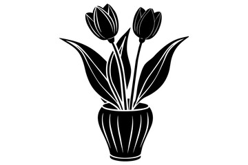 Tulip flower on the vase vector silhouette