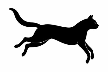 Cat jumping silhouette black on white background