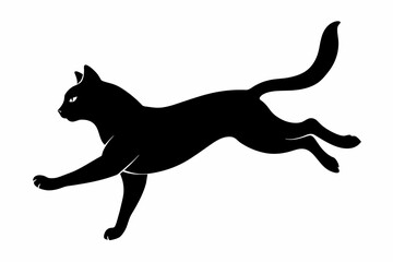 Cat jumping silhouette black on white background