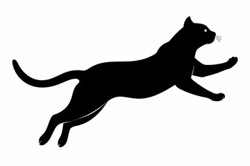 Cat jumping silhouette black on white background