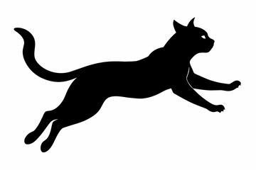 Cat jumping silhouette black on white background