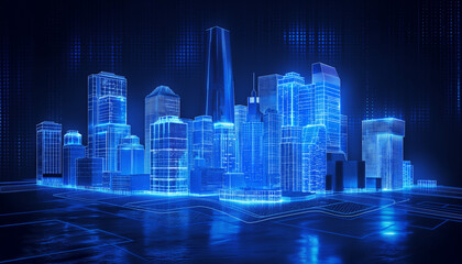 Hologram of a Modern City, city at night