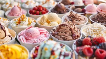 Top view of various ice cream in paper cups