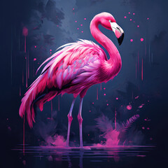 Bright art painting of a flamingo bird. Wall art, greeting card, advertisement, web design element.