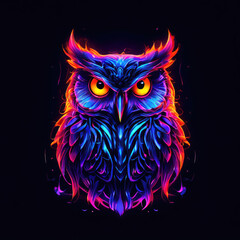Luminescent art painting of an owl bird. Wall art, greeting card, advertisement, web design element.