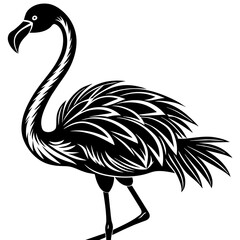 Graceful Flamingo Full Body Silhouette: Elegant Avian Art on White
