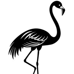 Graceful Flamingo Full Body Silhouette: Elegant Avian Art on White
