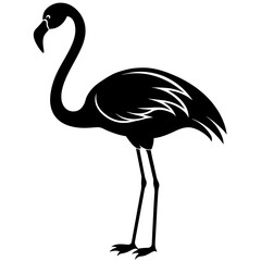 Graceful Flamingo Full Body Silhouette: Elegant Avian Art on White
