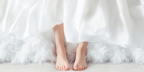 A baby's feet are shown in a white bedspread - Powered by Adobe