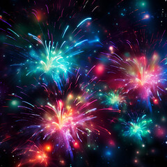 Abstract colorful fireworks on the night sky