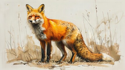 Obraz premium Red fox in dry field