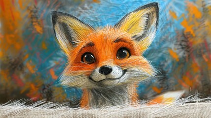 Obraz premium Close-up of a red fox painting with blue sky in background