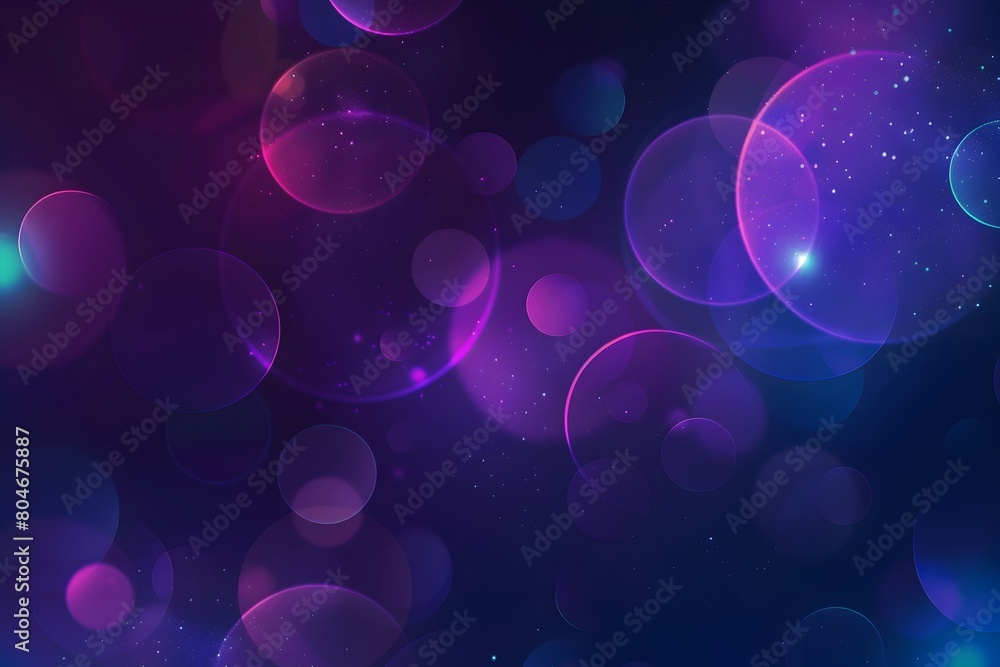 Poster vector background with purple circles and shapes on dark blue gradient background