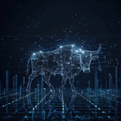 A digital image of a bull with a long horn