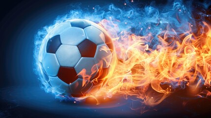 Soccer ball in fire flames on dark background. 3d illustration
