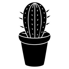 Elegant Cactus in a Pot: Black Silhouette Outlines for Stylish Décor