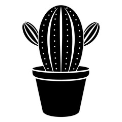 Elegant Cactus in a Pot: Black Silhouette Outlines for Stylish Décor