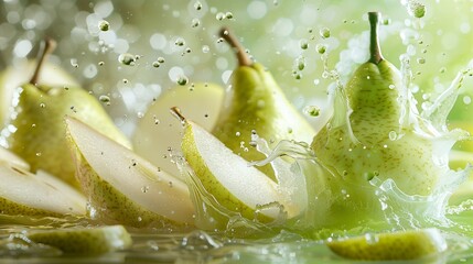 Luminous Pear Juice Burst, Light Green Pear Slices Airborne, Pale Green Canvas