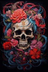 Skull in flowers