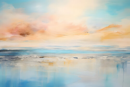 hopeful ocean by lake, abstract landscape art, painting background, wallpaper, generative ai