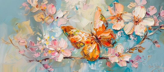 A radiant composition of golden paper butterflies and cherry blossoms on a sunny yellow background, evoking warmth and joy.